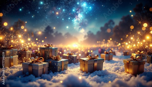 クリスマスのギフトボックス～夜の雪原