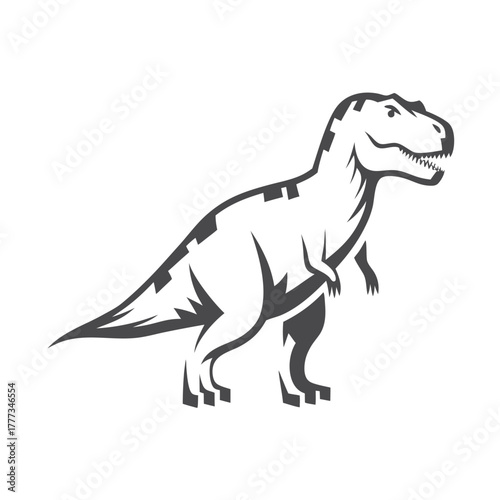 Monochrome of a Tyrannosaurus Rex on White Background