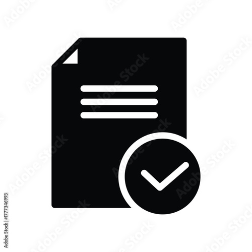 document featuring filled text lines and a checkmark inside a circle solid icon vector design good for web or mobile app
