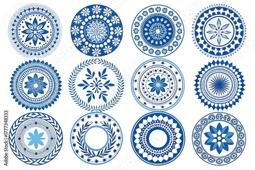 Blue and White Circular Pattern Collection