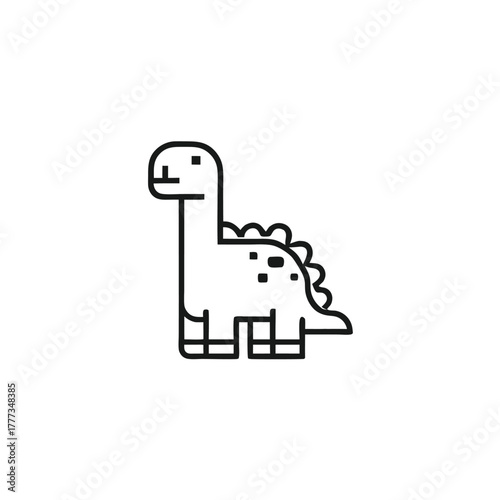 Outline Dinosaur with Spikes, Spots on White Background