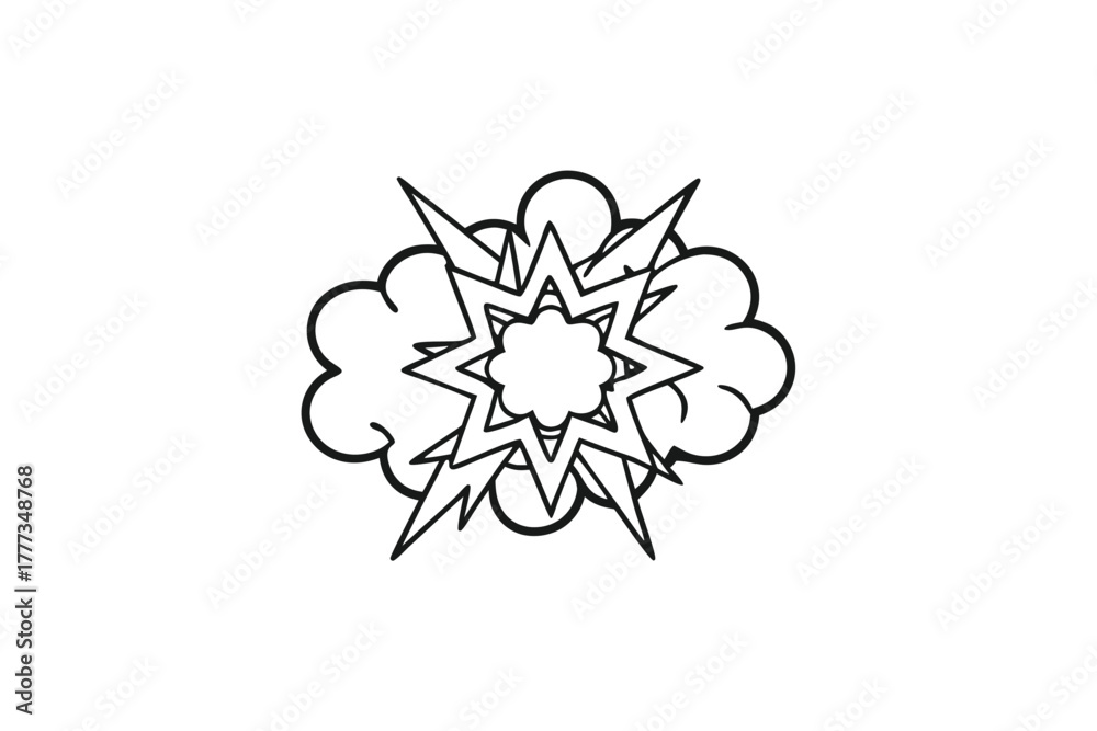 Fototapeta premium Outline Explosion Cloud Design on White Background. Comic Style Bang Effect
