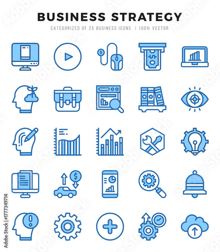 Collection of Business Strategy 25 Two Color Icons Pack.