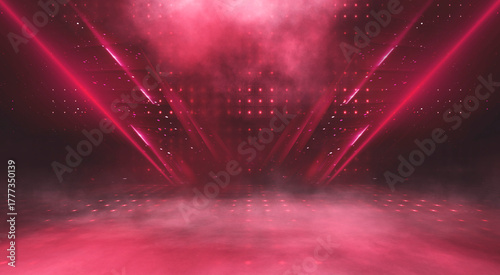 Empty stage with bright red...