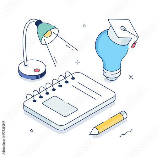 Creative illustration of innovative learning methods with notebook and idea lamp