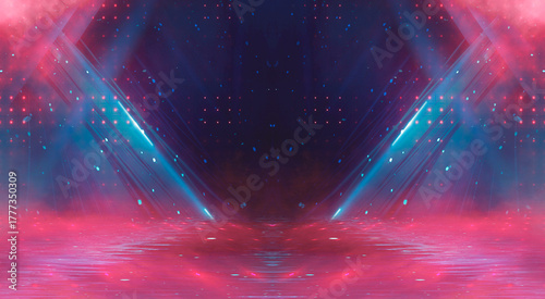 Empty stage with red and bl...