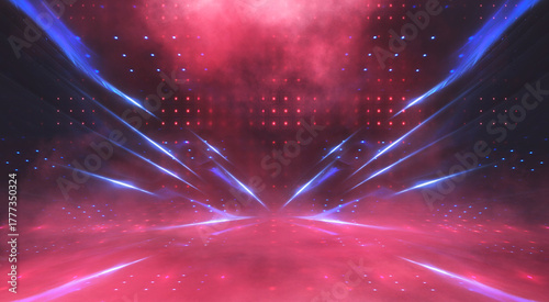 Empty stage with bright red...