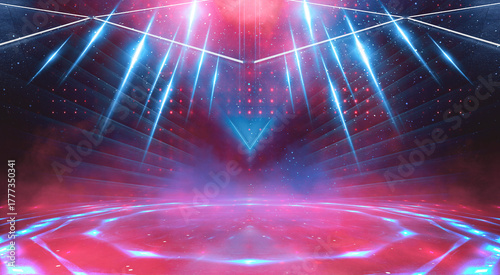 Empty stage with red and bl...