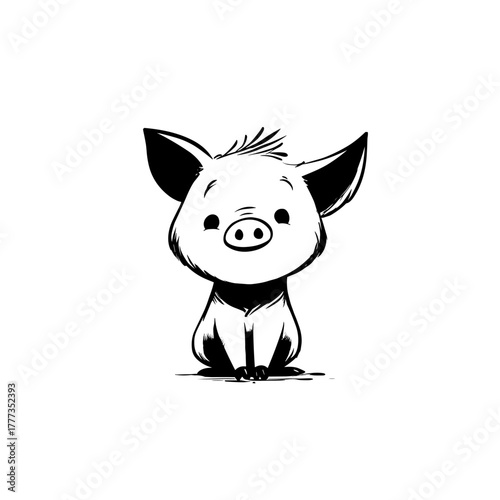 piglet. piglet simple black and white line art vector logo