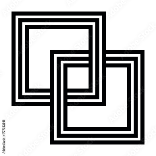 Overlapping Square Maze, Geometric Logo Puzzle Design with Optical Illusion