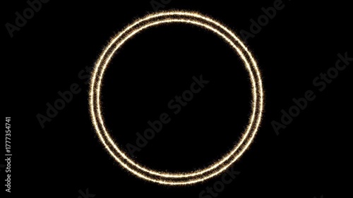 circle frame animation with yellow shine light on horizontal black screen