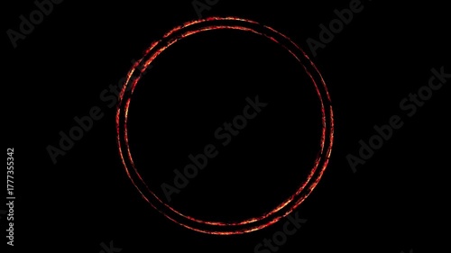 circle frame animation with flame light on horizontal black screen