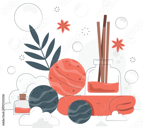 Aromatherapy diffuser with essential oil and decorative elements bomb