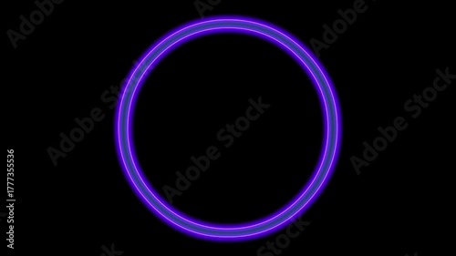 circle frame animation with purple neon light on horizontal black screen