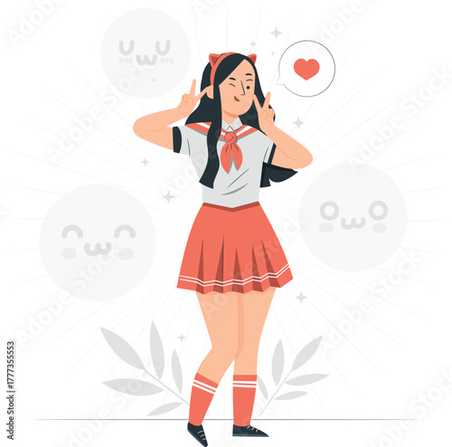 Anime Girl Making Peace Signs school uniform sailor