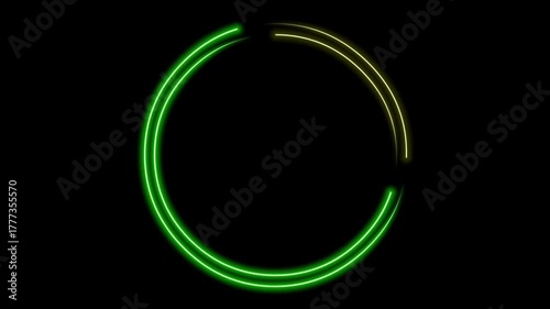 circle frame animation with green neon light on horizontal black screen