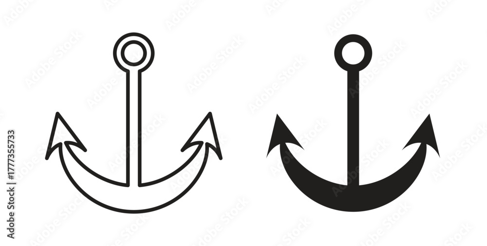 Naklejka premium Anchor icon with glyph and line. black vector icons for Web UI