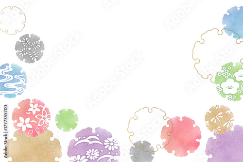 雪輪 Japanese Modern Watercolor Round Frame Set