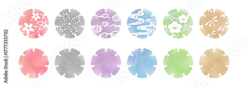雪輪 Japanese Modern stamp Watercolor Round Frame Set