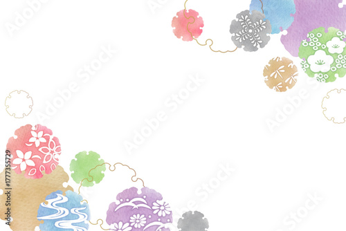 雪輪 Japanese Modern Watercolor Round Frame Set