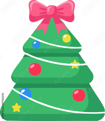 Modern Cute Christmas Tree Flat Vector Art