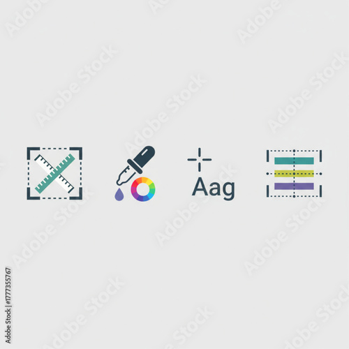Creative tool vector icons crop tool, color picker, text cursor, and alignment guide