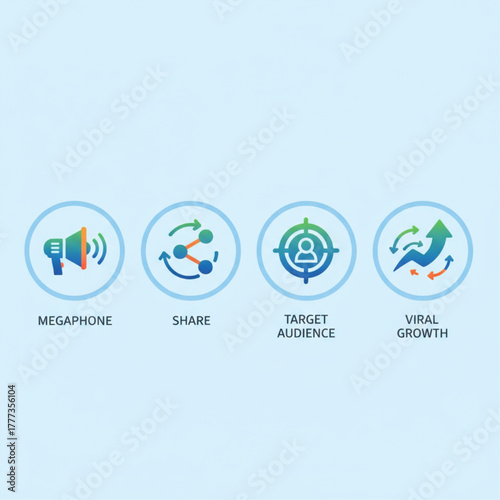 Engagement vector icons megaphone, share symbol, target audience, and viral growth arrow