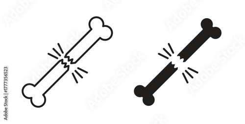 Bone break icon with glyph and line. black vector icons for Web UI