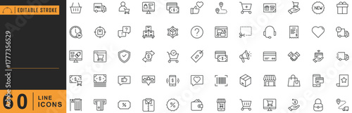 Shopping line icon set. Editable stroke. Vector illustration.