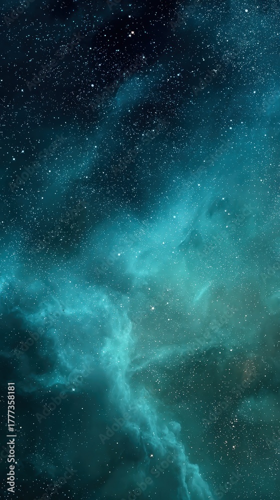 Naklejka premium Vibrant Turquoise Nebula with Dazzling Starfield