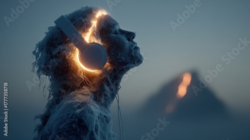 Abstract Woman with Headphones Listening to Music