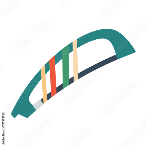 Teal dental floss holder with colorful strands of floss.