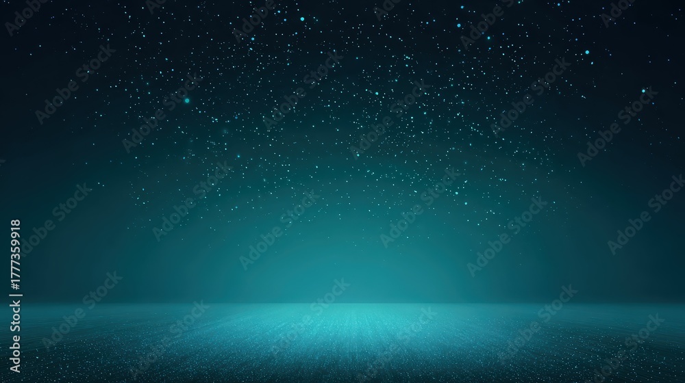 Fototapeta premium Teal Starry Sky: Elegant Abstract Background with Glittering Particle Texture