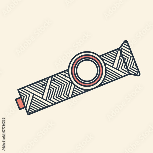 A tube of paint with a brush and a circular opening.