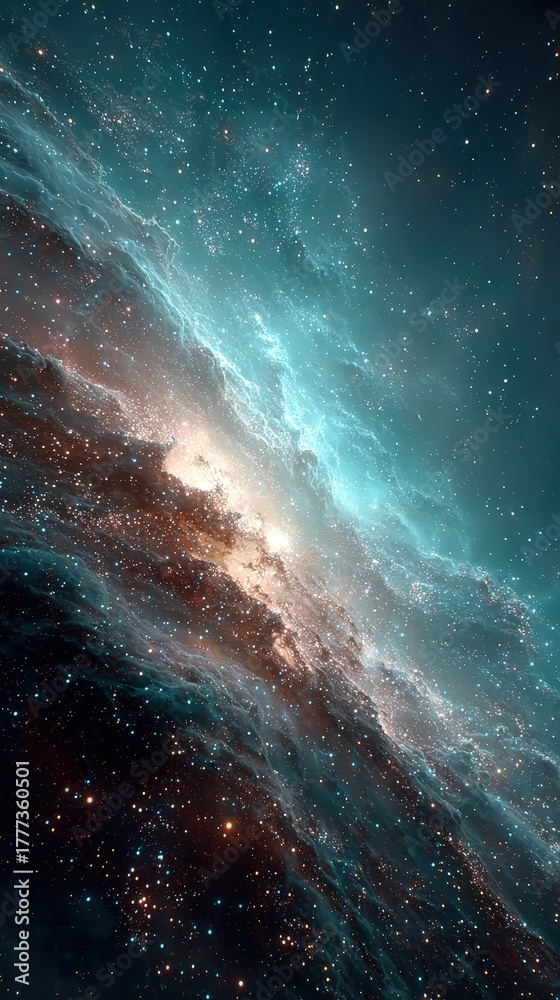 Fototapeta premium Vivid Nebula in Deep Space with Azure Blue and Golden Colors