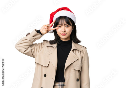 young woman in santa claus hat