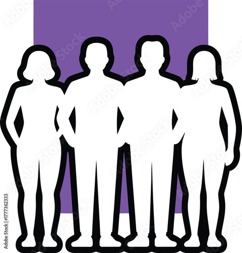 A group of people standing together in a line against a purple background is a symbol of unity and community