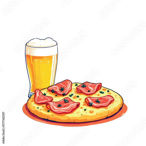 Vsai pizza and beer pairing celebrating italian food illustration