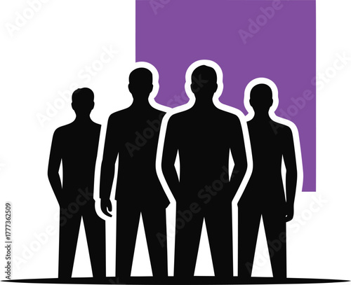 A teamwork silhouette against a purple back drop represents collaboration and success in business
