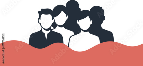 Layered silhouette group with modern coral accent