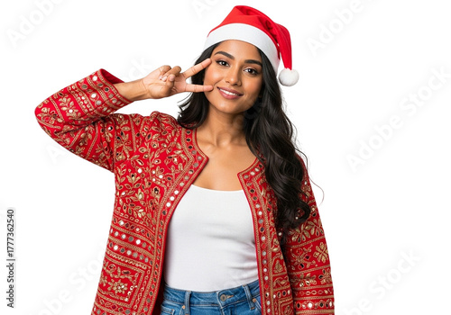 young woman in santa hat