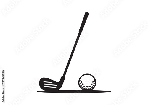 black golf club and ball on white clip art preview