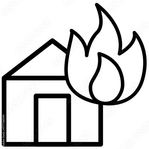House On Fire Outline Icon