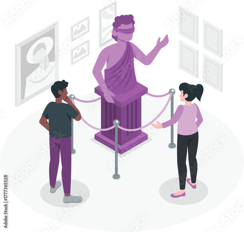 People admiring a sculpture in a museum gallery statue