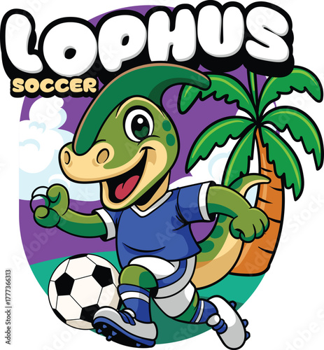 Cute Parasaurolophus Sport Mascot Shirt Design in Cartoon Style