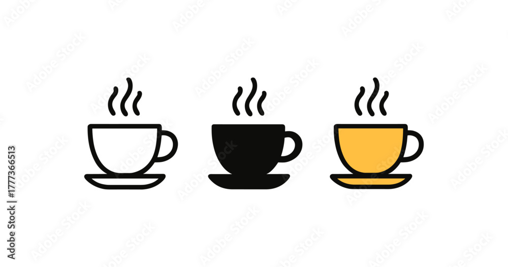 Obraz premium Minimalist coffee cup icons: line art and solid variations for cafe designs