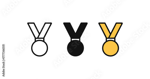 Minimalist medal icons set: outline, silhouette, filled designs
