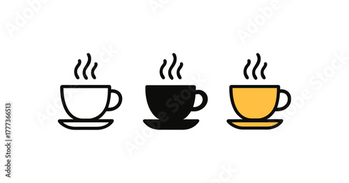 Minimalist coffee cup icons: line art and solid variations for cafe designs