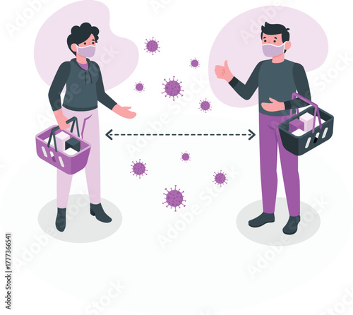People practicing social distancing with shopping baskets coronavirus covid19