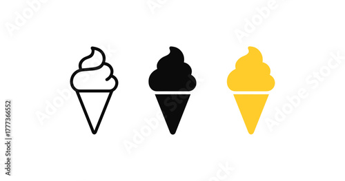 Minimalist ice cream icons: black, yellow, and outline designs
